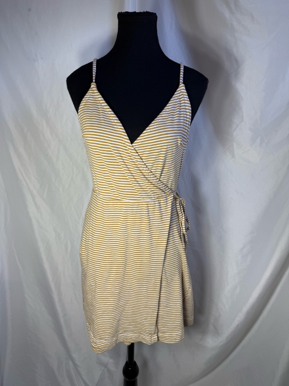 Striped Cream Wrap Mini Dress with Tie Detail. PTP 17 - Picture 2 of 7
